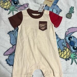 Disney Indiana Jones Baby Onesie Cream and Red Baby Romper 6 months NWT